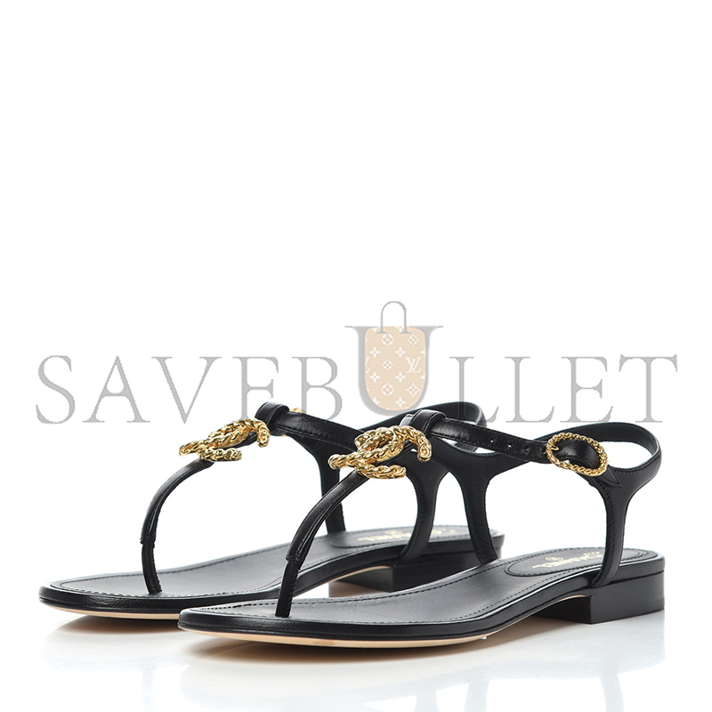 CHANEL LEATHER WOMEN’S SANDALS BLACK GOLD HARDWARE